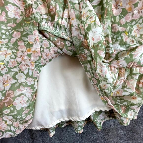 ILLA ILLA Dress S Knotted Front Ruffle Hem Sheer Cutout Peasant Cottage Fairy - Picture 6 of 8